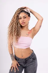 Top strapless de algodón con lycra, color rosa.