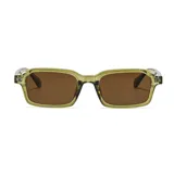 Lentes de sol unisex con montura rectangular color verde oliva y lentes marrones con filtro UV 400.