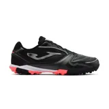 Championes de fútbol 5 Joma Dribling 2501, color negro con detalles en plateado y suela con detalles en naranja. Capellada de piel sintética y mesh transpirable con tecnología VTS. Suela de caucho DURABILITY con estructura multitaco.