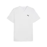 Remera blanca de algodón con cuello en V y logo de Puma bordado en negro en el pecho.
