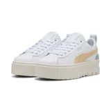 Championes Puma Mayze Leather de mujer, color blanco con detalles en beige y verde agua.