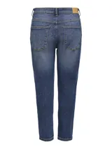 Pantalón de jean de tiro alto, corte recto y color azul medio.