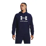 Buzo gris de Under Armour, línea Rival Fleece, con capucha y logo estampado en el frente.