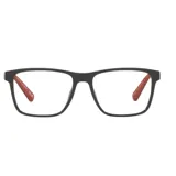 Armazón para lentes Polo, de forma rectangular, color negro con interior de patillas color rojo.