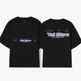 Camiseta celeste con estampado frontal y trasero con el texto "Ittai Stars" en color rojo y azul.