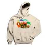 Canguro gris con capucha y bolsillo delantero, con estampado de los personajes de South Park.