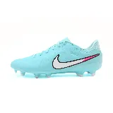 Championes de fútbol Nike Legend 10 Academy FG/MG, color celeste con detalles en blanco y rosa.