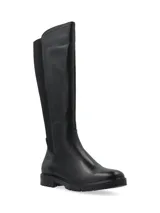 Bota de cuero marrón con elásticos laterales, caña alta y suela track.