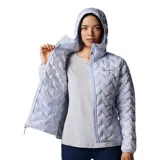 Campera Columbia Delta Ridge II para mujer, color azul marino, con capucha y cierre frontal. Cuenta con tecnología termorreflectante Omni-Heat™ y HeatSeal™ para mantener el calor, y Omni-Shield™ para repeler la humedad.