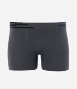 Calzoncillo bóxer gris de microfibra con cintura elástica y logo de la marca.
