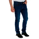 Jeans azul oscuro de corte slim, con tecnología Coolmax para confort térmico y elasticidad.