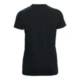 Remera blanca de mujer Under Armour de manga corta con logo estampado en el frente en tonos celeste y azul.