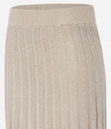 Pollera midi color beige de punto acanalado con hilo metalizado.