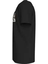 Remera negra de algodón regenerado con cuello redondo y manga corta. Estampado frontal con el monograma de Calvin Klein Jeans enmarcado en un recuadro gris.