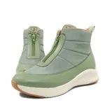 Bota corta negra de estilo casual deportivo, con cierre frontal de cremallera y suela gruesa.