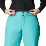 Pantalón de esquí celeste con refuerzos grises en los tobillos. Cuenta con tecnología Omni-Tech impermeable y Omni-Heat reflectante.