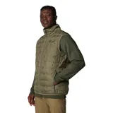 Chaleco acolchado Columbia Delta Ridge II para hombre, color azul marino con logo de la marca en el pecho. Cuenta con tecnología termorreflectiva Omni-Heat, HeatSeal y Omni-Shield. Relleno de plumón con certificación RDS.