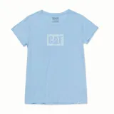 Remera negra de algodón con cuello redondo y logo de CAT estampado en el pecho.