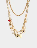 Collar corto dorado de cadenas con multidijes esmaltados y de metal, con cierre de mosquetón.