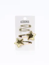Set de cuatro hebillas para el pelo: dos doradas con forma de estrella y dos plateadas con glitter.