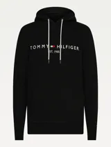 Hoodie negro de Tommy Hilfiger con logo de la marca estampado en el pecho.