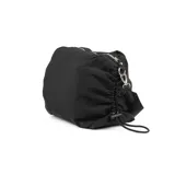 Cartera bandolera negra de poliéster con correa regulable, cierre superior y logo de la marca en el frente.