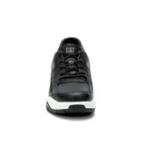 Zapatillas urbanas de cuero negro con suela chunky blanca y cordones negros.