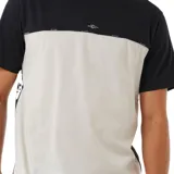 Remera de mangas cortas con diseño de bloques de color negro en la parte superior y beige en la parte inferior.