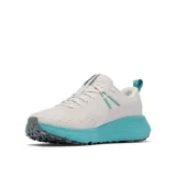 Zapatillas de trekking Columbia Konos TRS para mujer, color gris claro con detalles en turquesa.