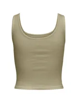 Musculosa color verde oliva, de algodón, con cuello redondo y corte recto.