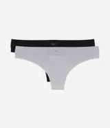 Kit de dos bombachas bikini hilo confeccionadas en poliamida texturizada con acabado seamless y etiqueta Lov en la cintura.