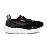 Zapatillas de running negras con detalles en grafito y rosa suave, diseño ligero y cómodo.