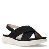 Sandalias de mujer Lady Confort Chapelle con tiras cruzadas, base beige y tiras negras.