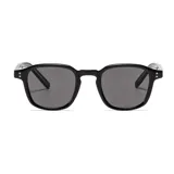 Gafas de sol unisex con montura cuadrada negra y lentes grises.