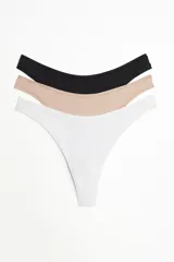 Pack de tres bombachas colaless de microfibra en color negro, beige y blanco.