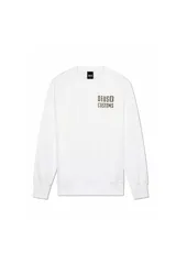 Buzo blanco de algodón con cuello redondo, mangas largas y puños acanalados. Estampado pequeño con el logo de la marca Deus Ex Machina en el pecho.