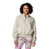 Buzo Columbia color beige con media cremallera, cuello alto y logo bordado en el pecho.