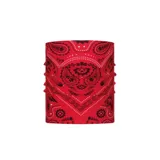 Bufanda multifuncional de color rojo con estampado de bandana, ideal para uso deportivo.