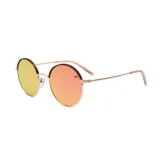 Lentes de sol estilo redondo con montura metálica color oro rosado y terminales de acetato en patrón carey marrón. Los cristales son espejados con efecto degradado entre amarillo y rosado/naranja.