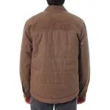 Campera marrón con cuello de pana, cierre frontal con botones a presión, dos bolsillos frontales con solapa y etiqueta con logo de la marca en el lateral.