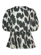 Blusa estampada con mangas abullonadas y lazos en el escote.