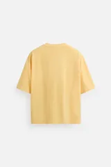 Camiseta de algodón de peso ligero, color verde musgo con efecto lavado, corte boxy fit y cuello redondo.