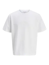 Camiseta blanca de manga corta y cuello redondo con estampado tonal "Global Core Concept" en el pecho.