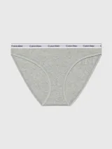 Bombacha gris de algodón elastizado con cintura elástica blanca con logo Calvin Klein.