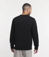 Buzo deportivo negro de poliéster con cuello redondo y mangas largas.