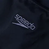 Malla enteriza de natación Speedo, color azul marino, con breteles anchos y logo estampado en el pecho. Fabricada con tejido Eco Endurance+ resistente al cloro y de secado rápido.