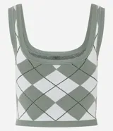 Blusa sin mangas color verde con estampado de cuadros argyle.