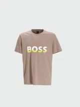 Remera de algodón color beige con logo en colores contrastantes, corte regular.