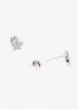 Par de aros de plata 925 con forma de estrella y luna, con incrustaciones de circonias.