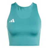 Remera deportiva Adidas Adizero Essentials Running para mujer, color celeste con logo blanco en el pecho, corte ajustado y espalda deportiva.